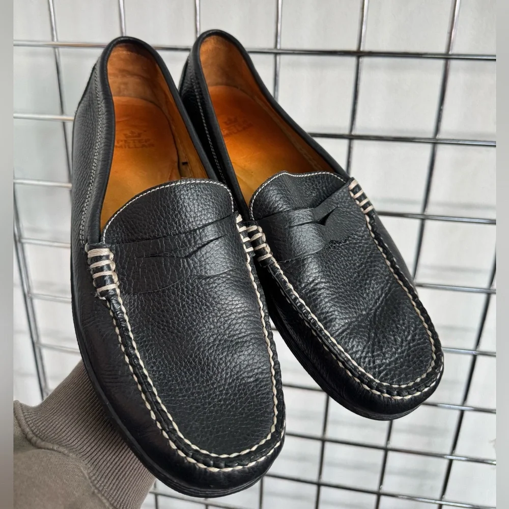 Peter Millar Black Leather Penny Driving Loafers Mens Size 10M Classic Luxe